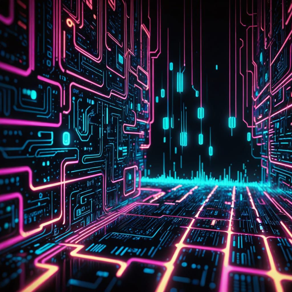 Life in Binary Code: A Neon Digital Art