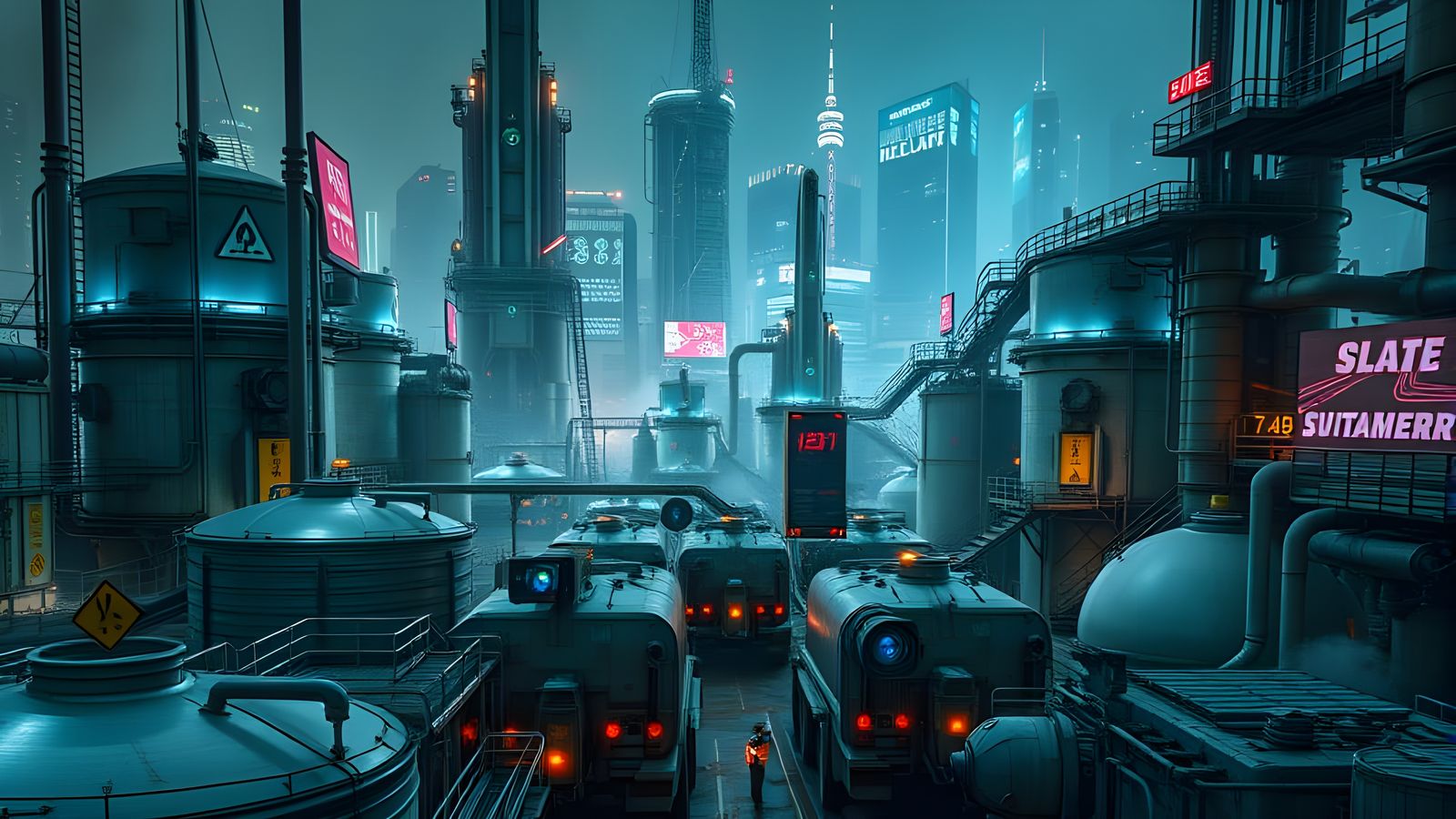 Cyberpunk Industrial Compound at Night