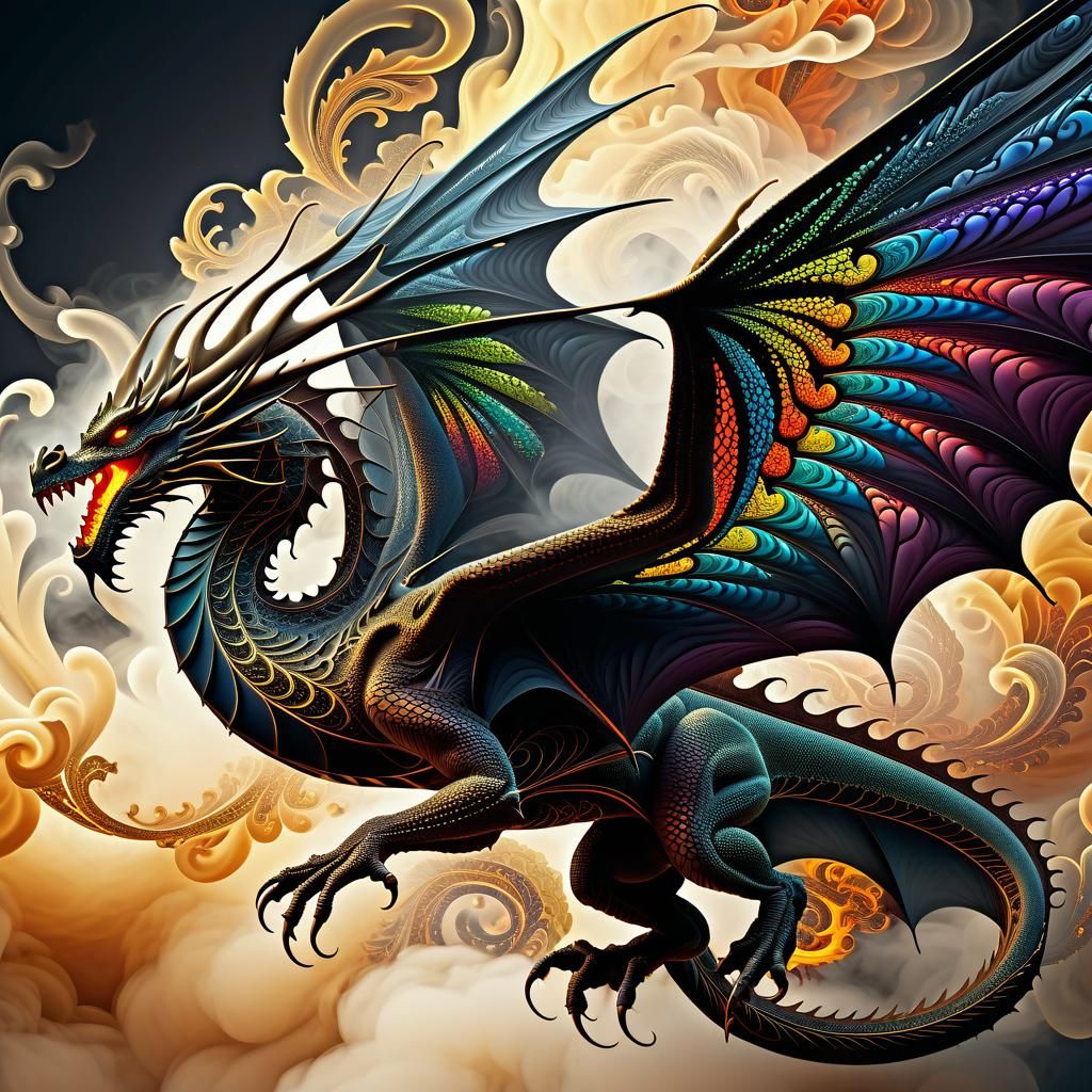 Dragon in Flight: Gothic Kinetic Pointillism