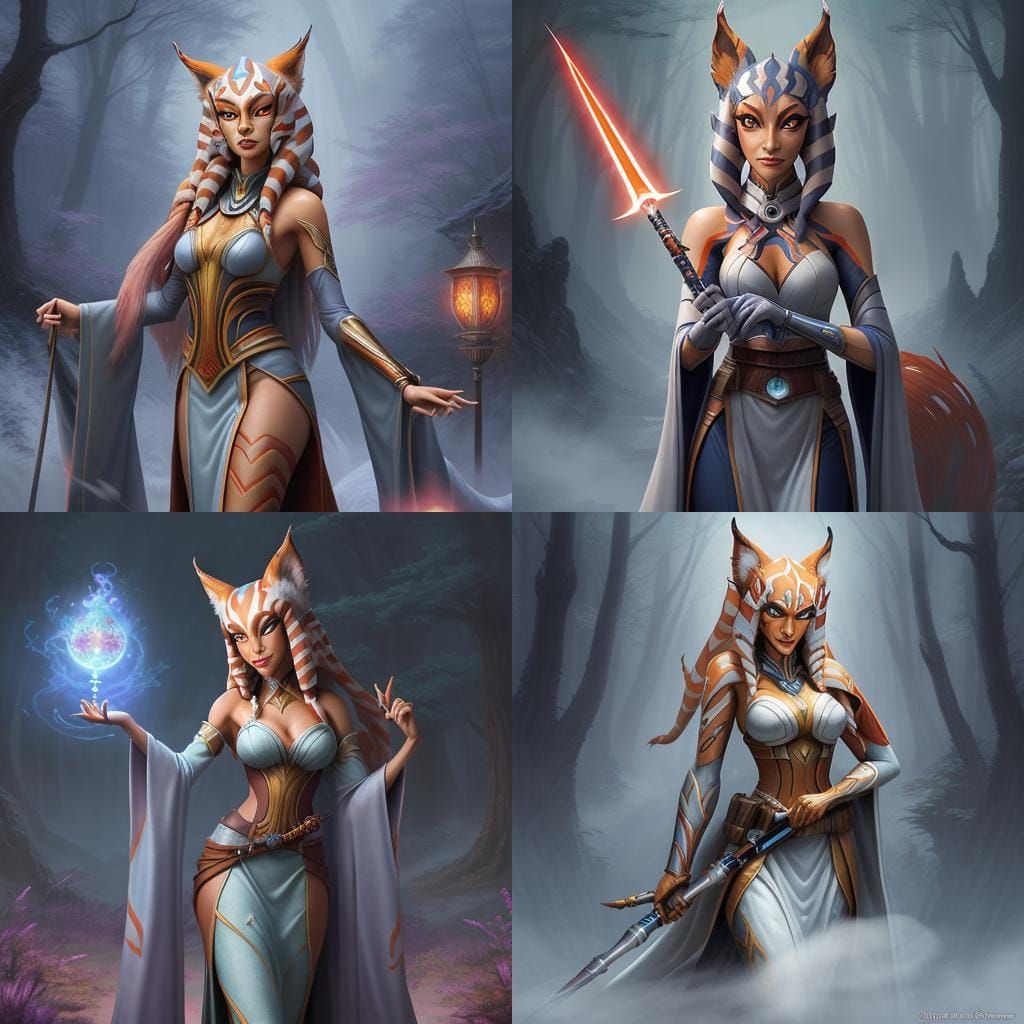 Ahsoka as Kitsune Monster Girl: Ethereal Fantasy Art