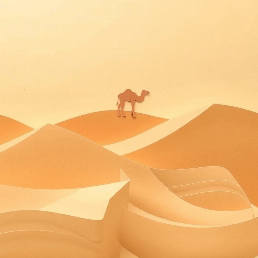 Minimalist Paper Desert Scene with Paper Camel