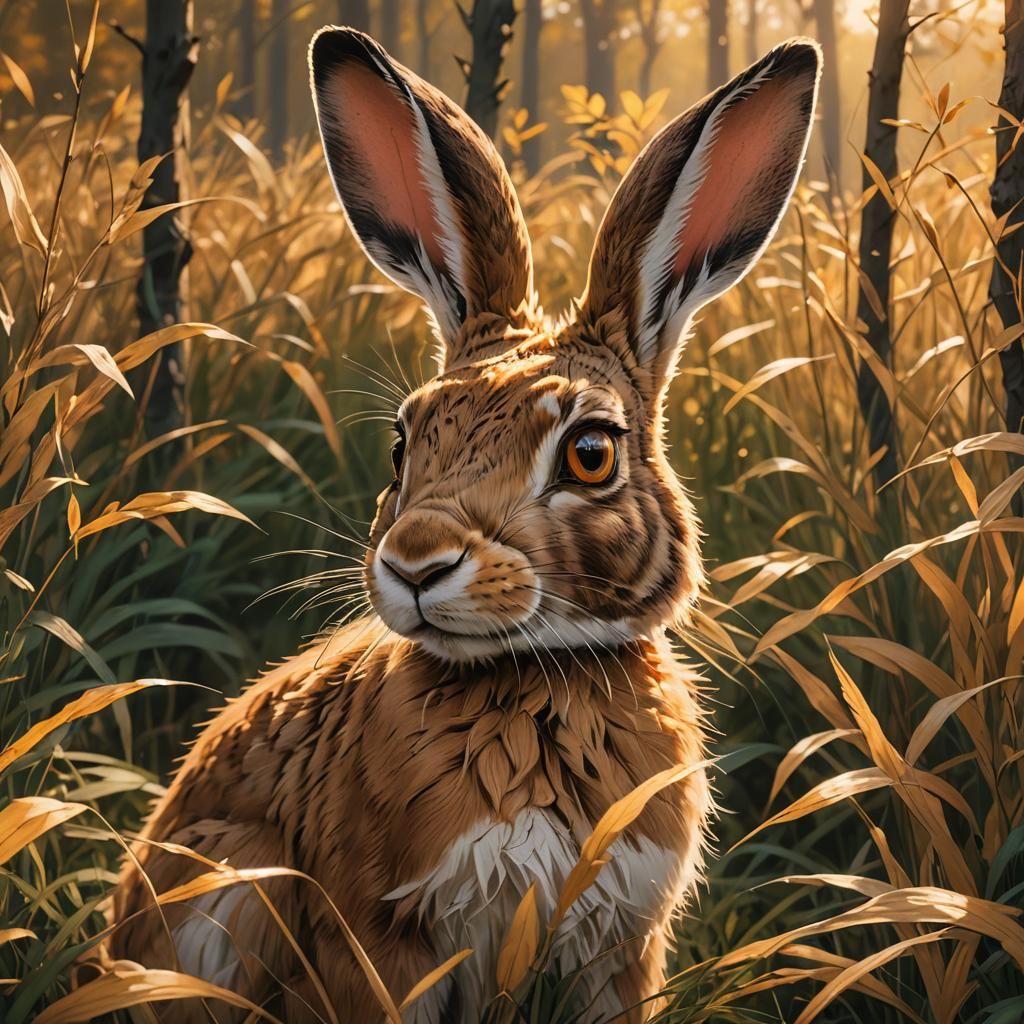 Hare Hiding from Wind: Hyper-Realistic Anime Illustration