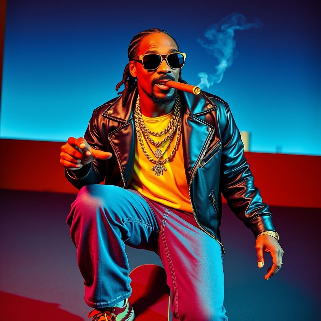 Snoop Dogg Rides Skateboard in Pop Art Style