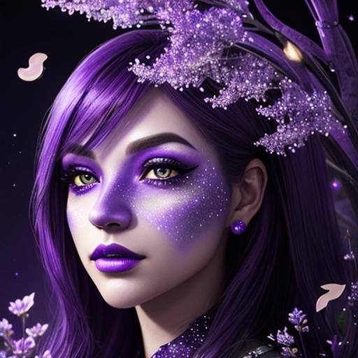 Purple Dreamscape with Almond-Shaped Eyes