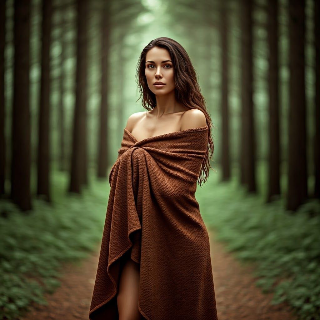 Enchanting Woman in Earthy Forest, Impressionist 35mm Film S...