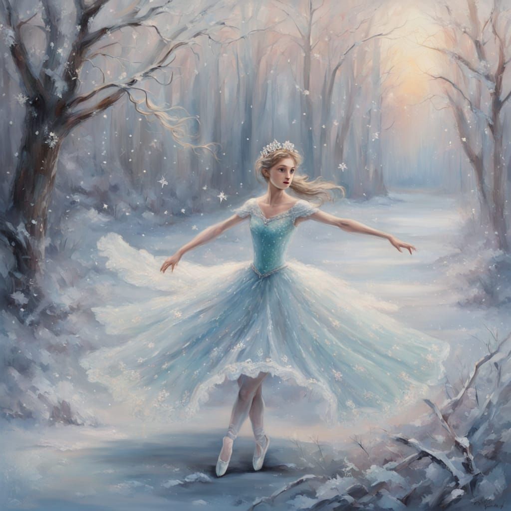 Ethereal Ice Ballerina in Winter Dreamscape