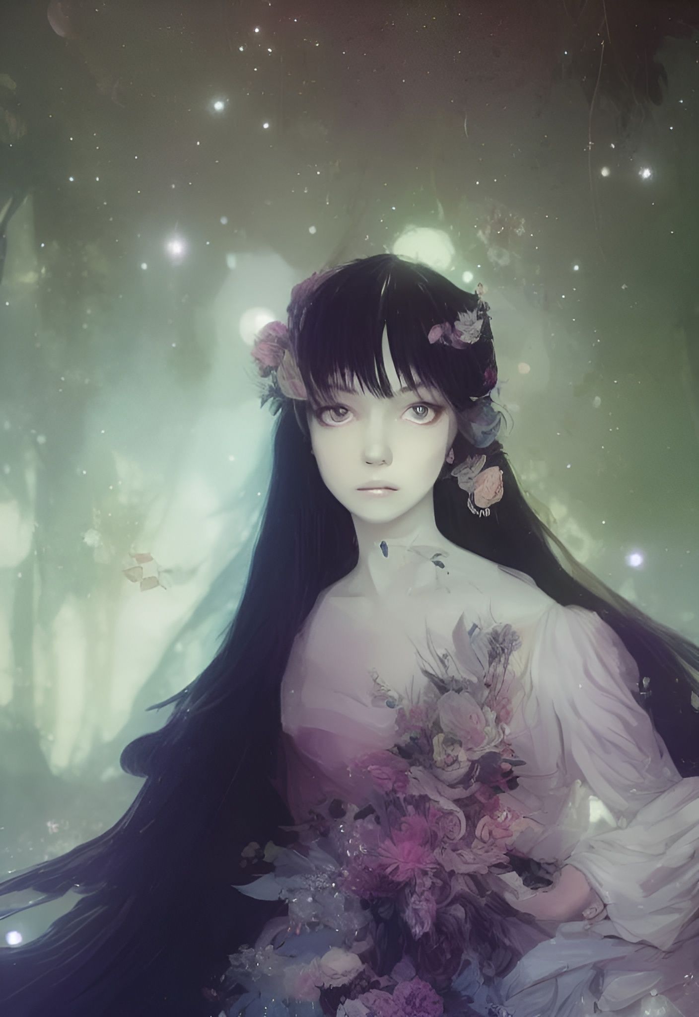 Beautiful Night Princess Portrait with Stars