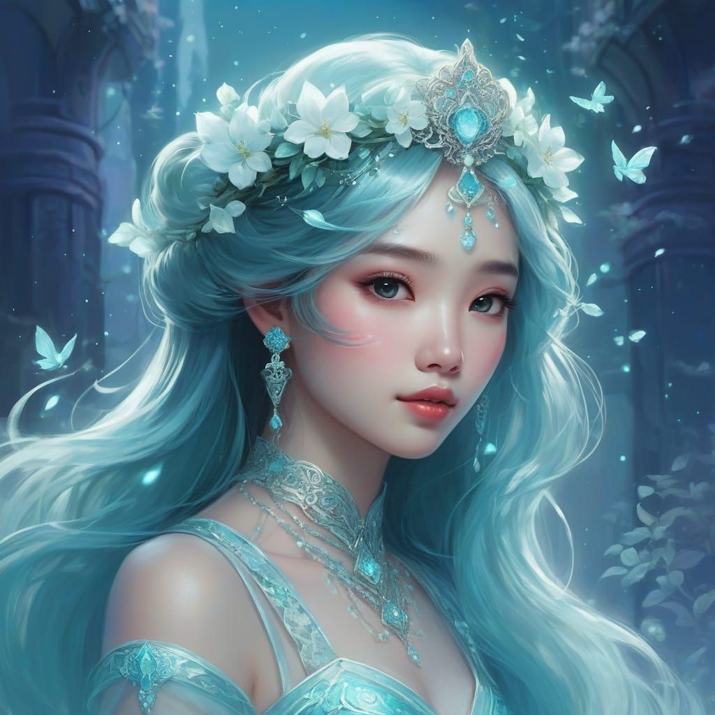 Ethereal Portrait of a Metallic Aquamarine Princess