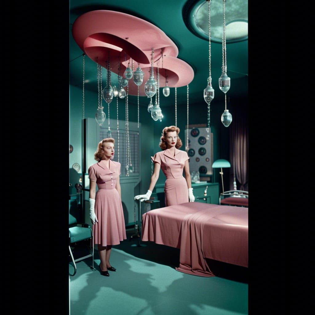 Fancy Morgue on Another Planet with Two Ladies Circa 1950s