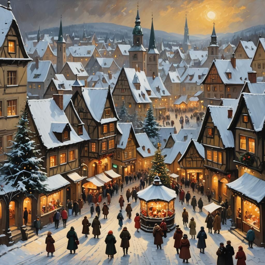 Festive Christmas Market in Old German Town