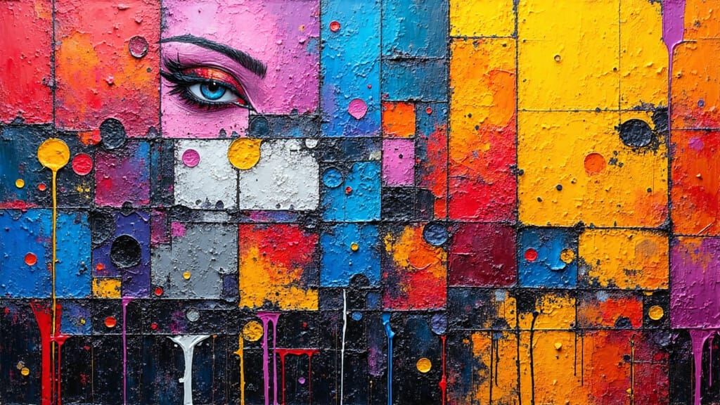 Vibrant Graffiti Street Art Collage in Pre-1912 Style