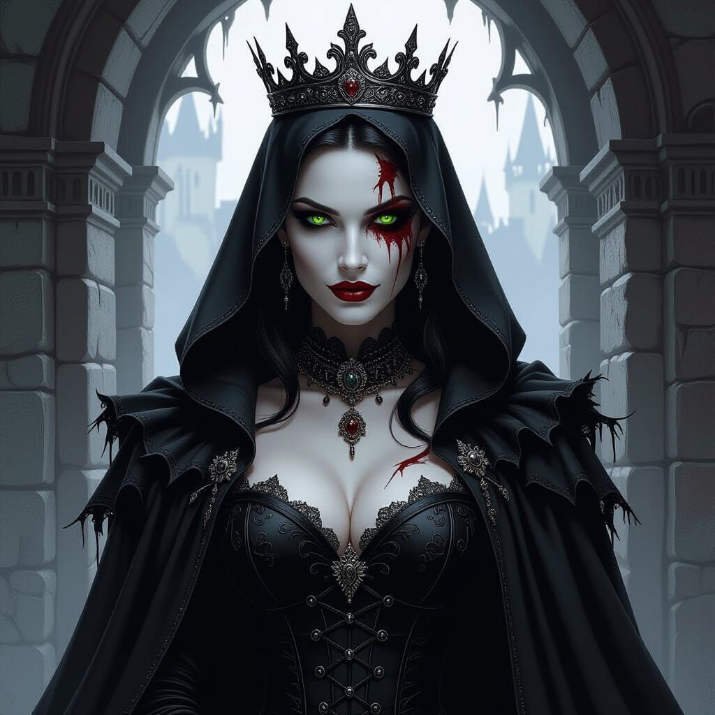 Evil Queen Witch with Dual-Faced Horror in Dark Fantasy Styl...