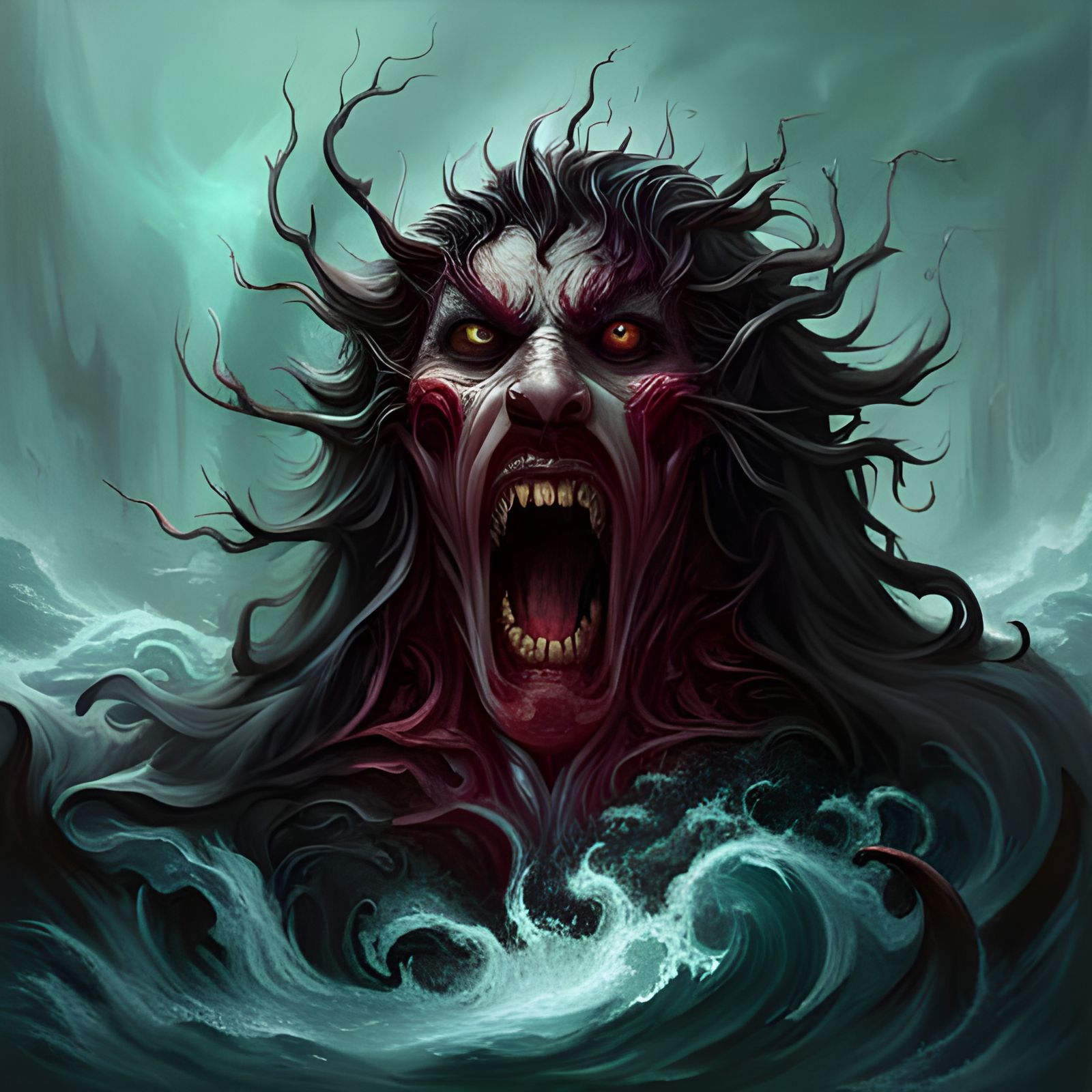 Scary Melting Banshee in Water: Detailed Fantasy Art