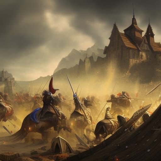 Epic Medieval Battle in Detailed Matte Painting