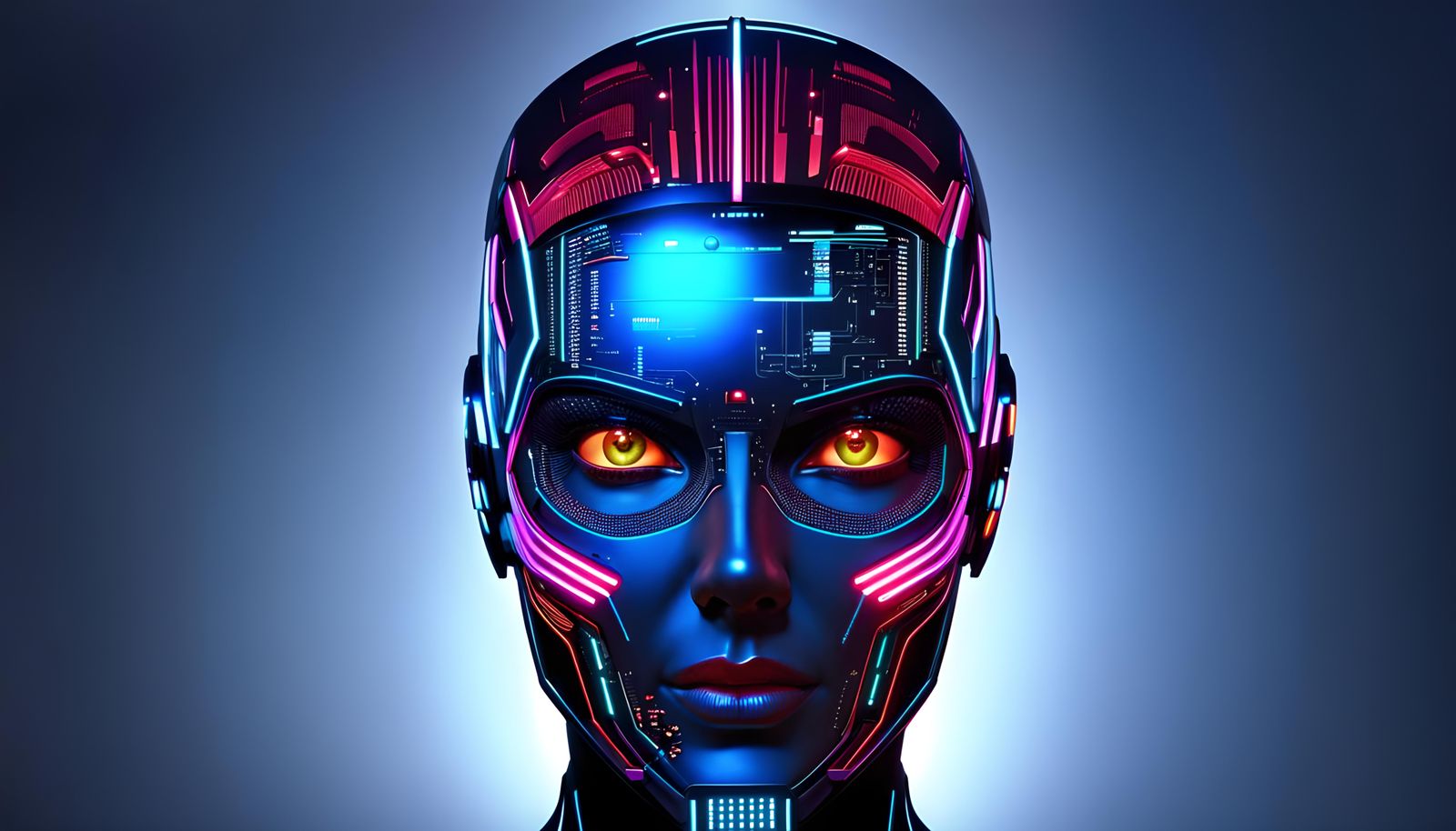 Android Woman Schematic in Synthwave Pop Art Style