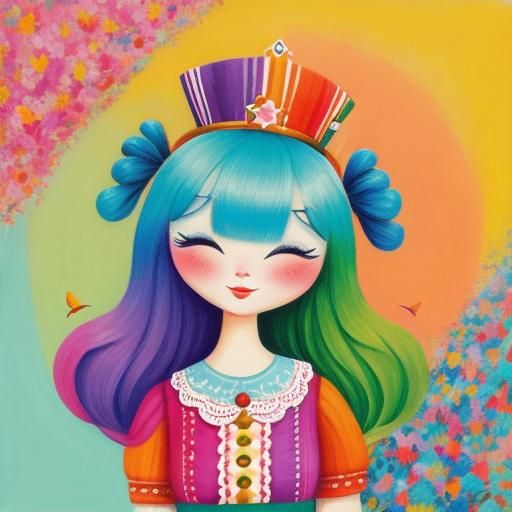 Vibrant Folk Art Illustration in Pastel Impasto