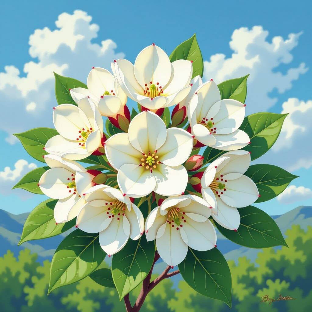 Mountain Laurel Flowers in Watercolor Style