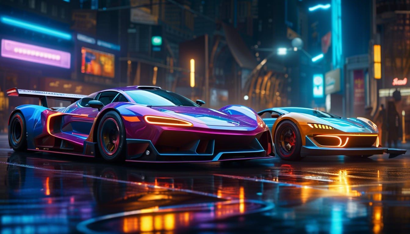 Sci-Fi Cars Street Race in Hyperdetailed Style