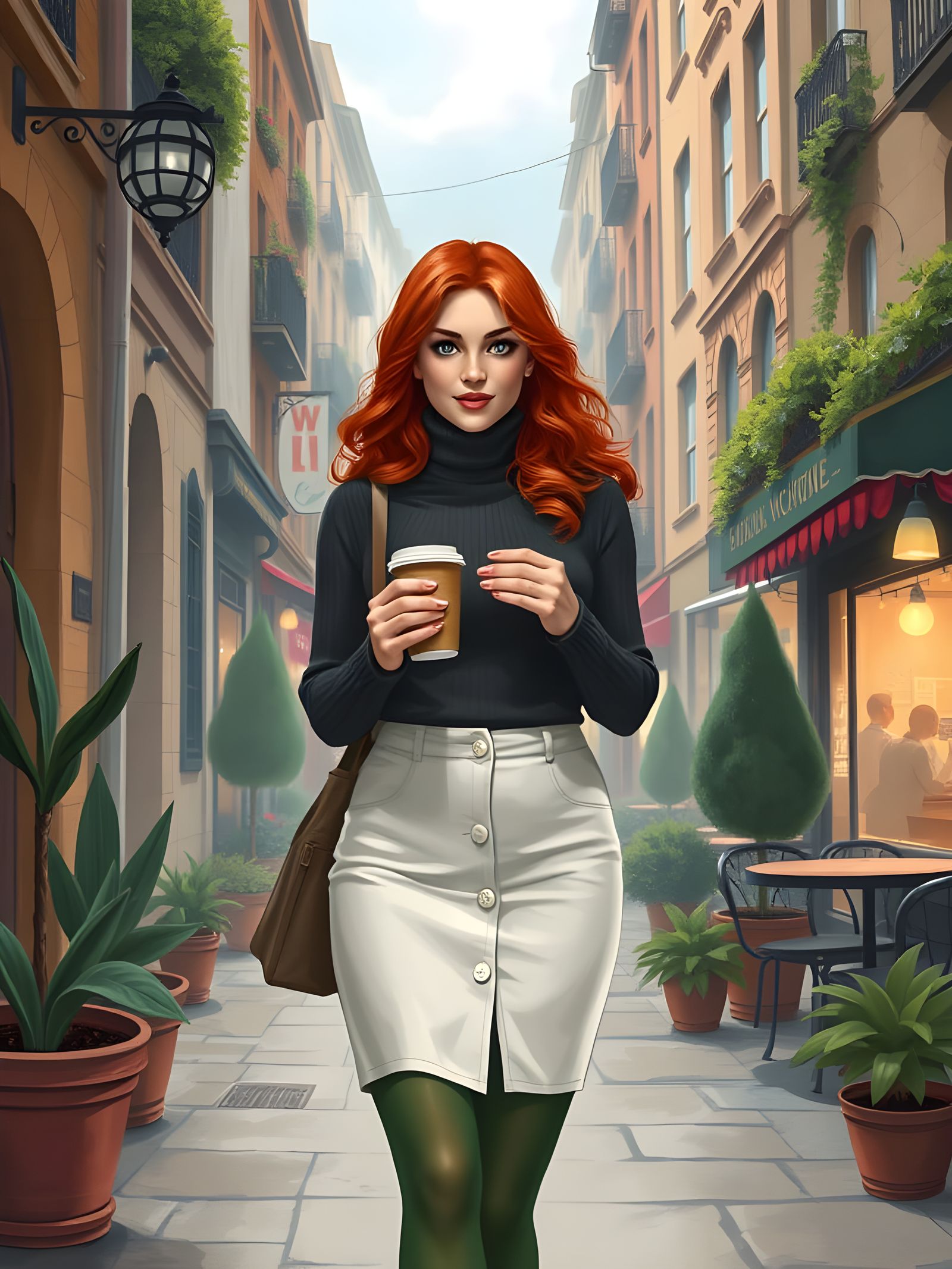 Curvy Woman with Red Hair in Cozy City