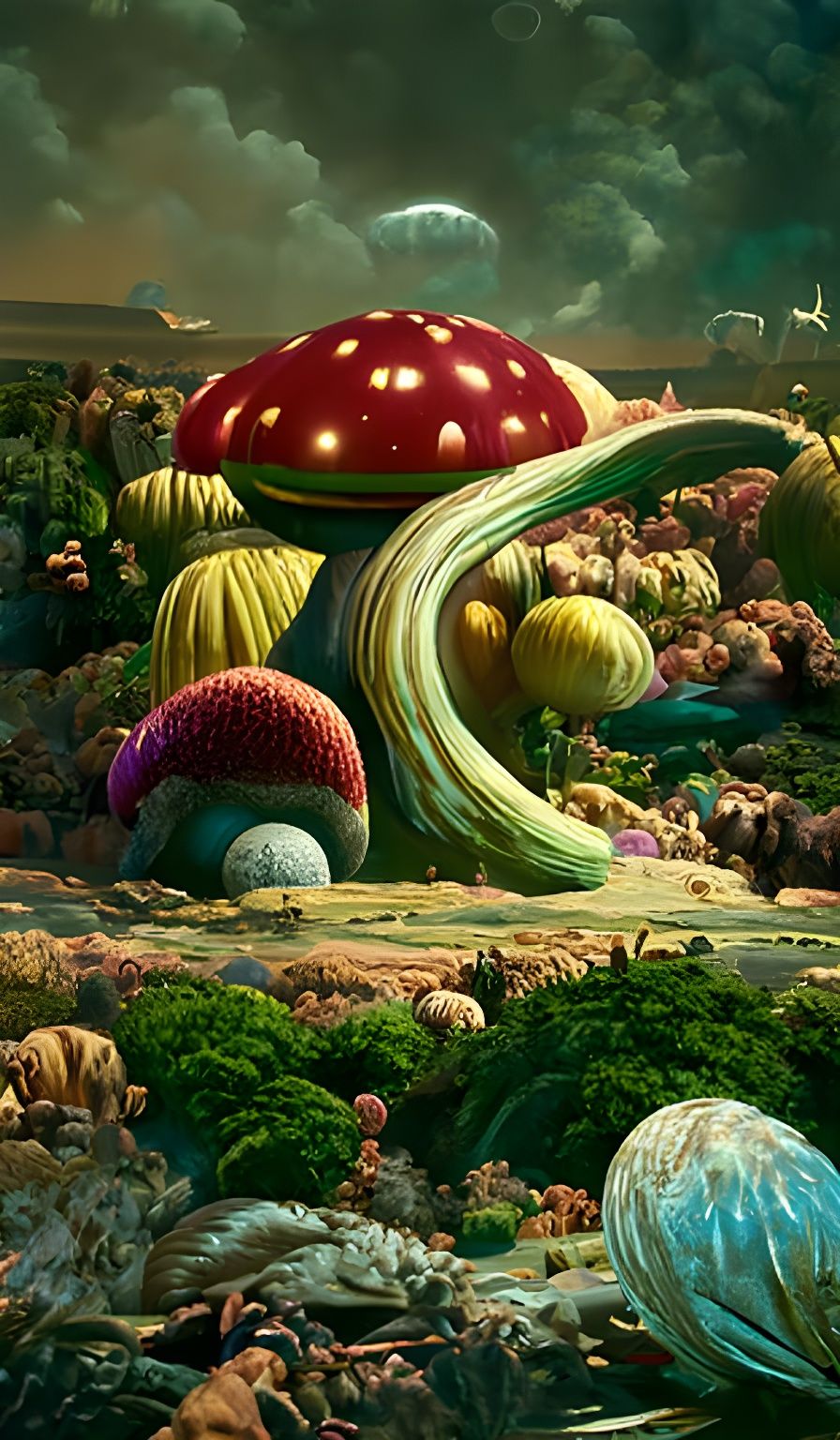 Mushroom Planet in Fantastical Realism Style