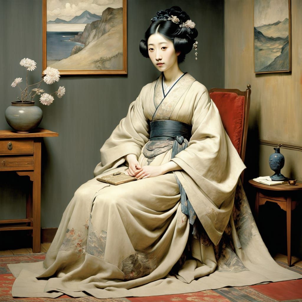 Velvet Painting of Whistler's Mother, Post-Impressionism Sty...