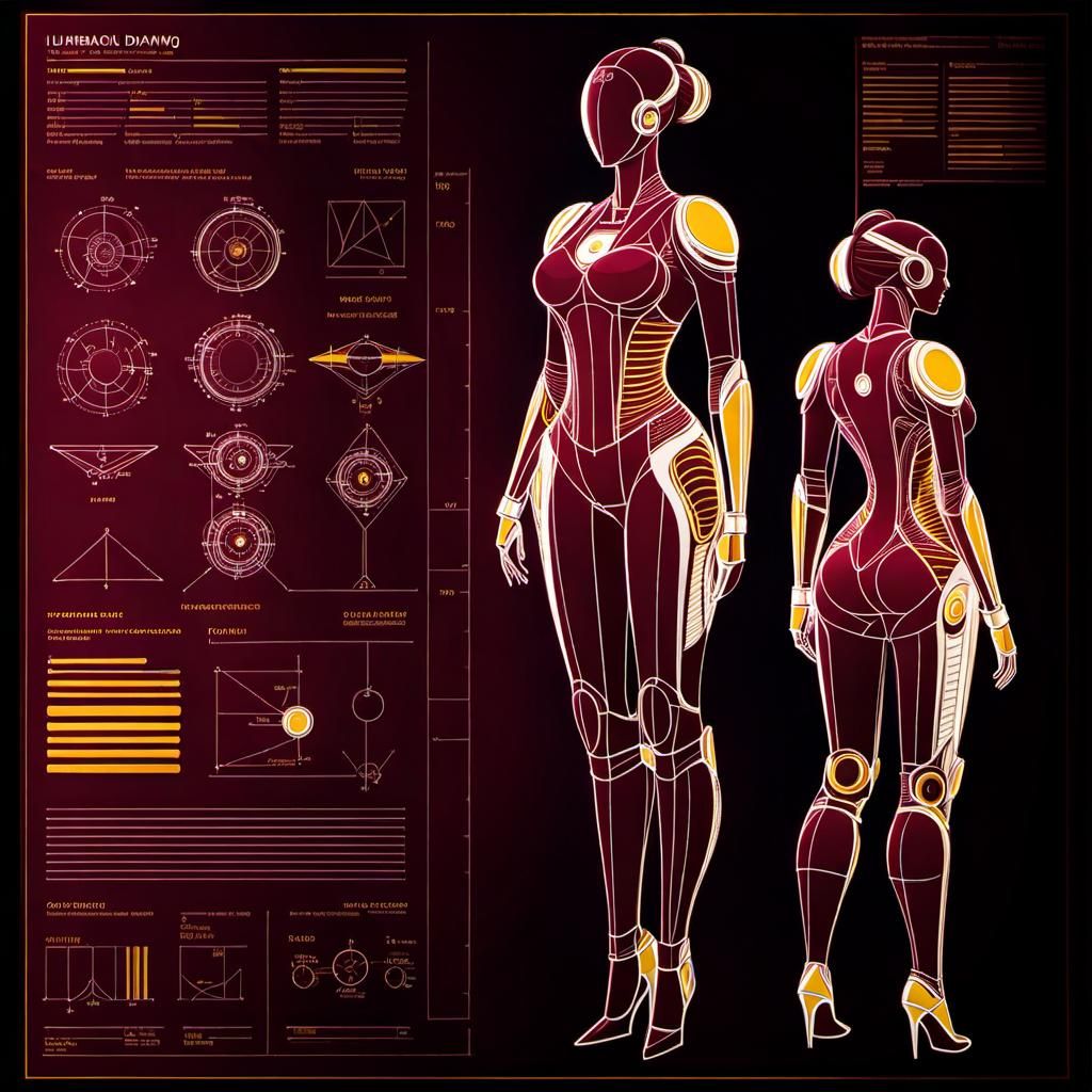 Technical Blueprint of a Futuristic Female Figure