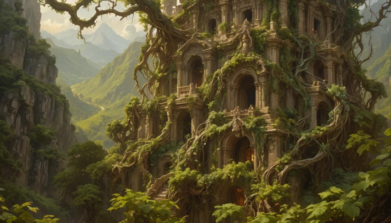 Ancient Jungle Temple Oil Painting