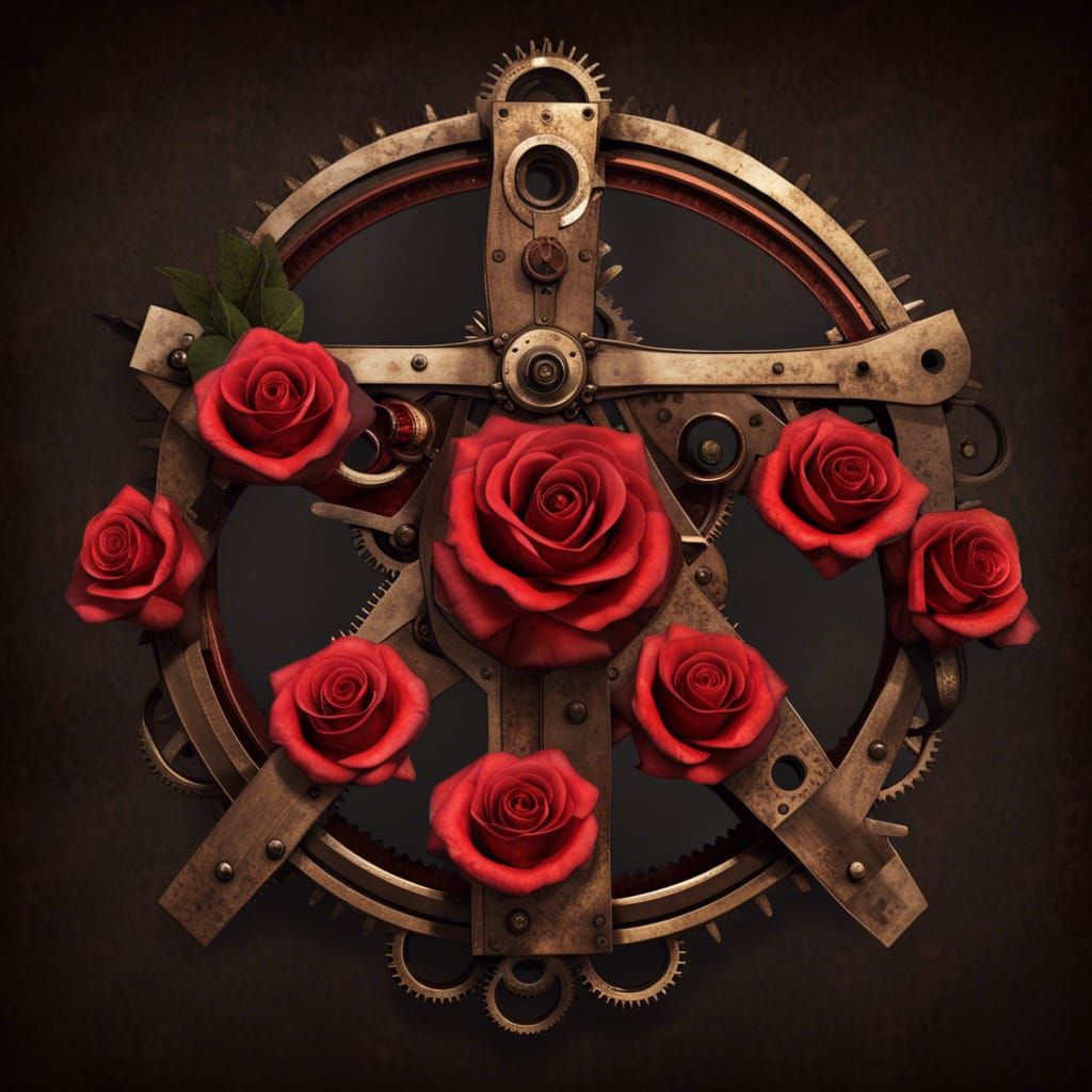 Steampunk Anarchy Symbol Made of Roses