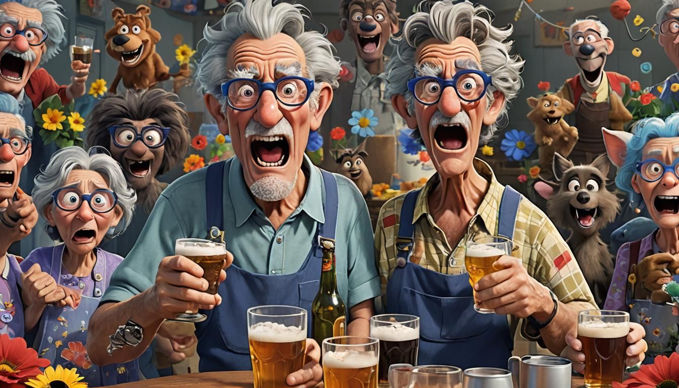 Angry Grandpa and Granny in Pixar 3D Cartoon