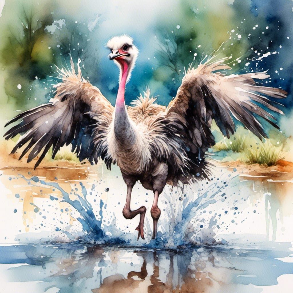 <lora:Fantasy and Water:1.0>an Ostrich running full speed sp...