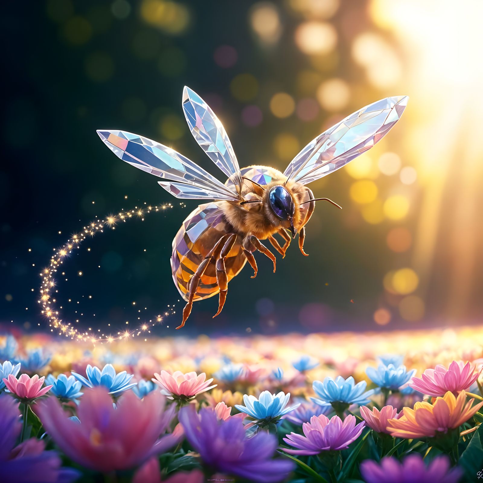 Enchanted Crystal Bee in Whimsical Fantasy Style