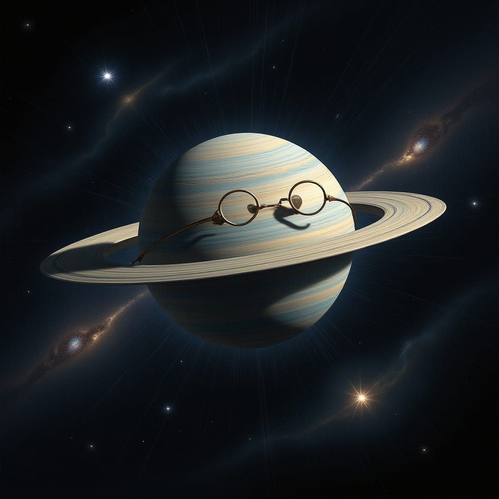 Uranus Wearing Spectacles in Cosmic Oil Painting