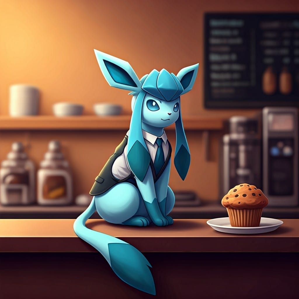 Surreal Pokémon Barista Sits on Counter with Muffin