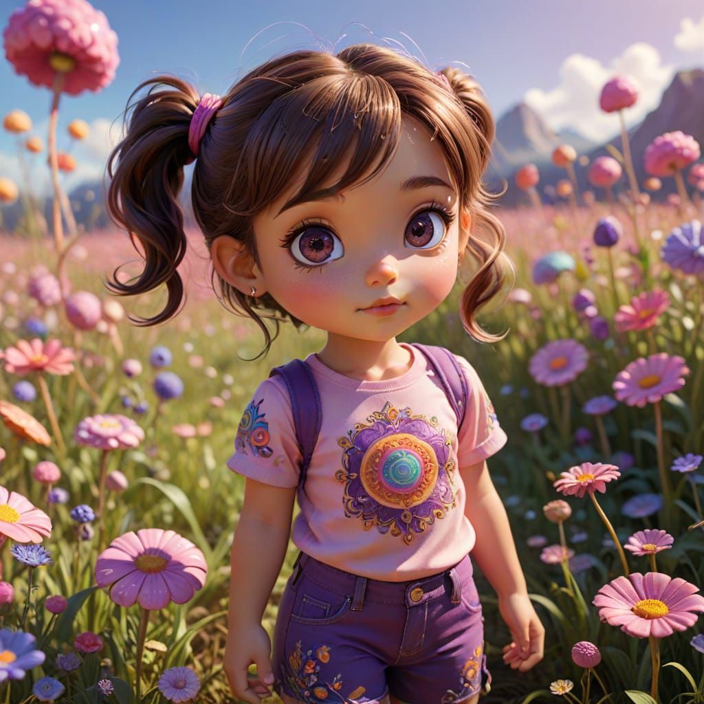 Psychedelic Glitter Chibi Girl in Candyland Meadow