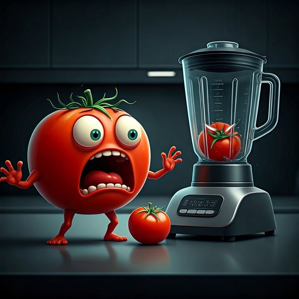 Horrified Tomato Witnessing Blender Carnage