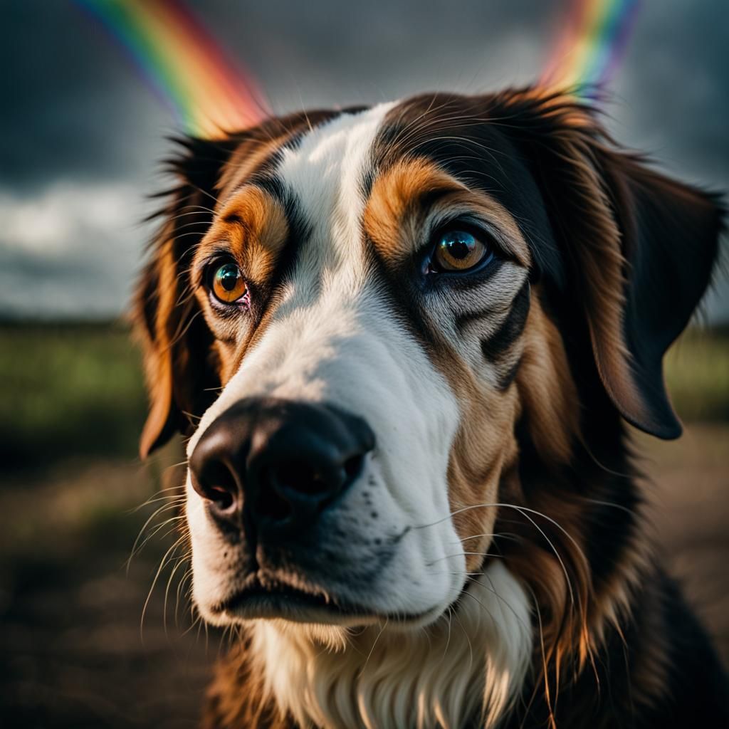 Dog Walking Over Rainbow Portrait