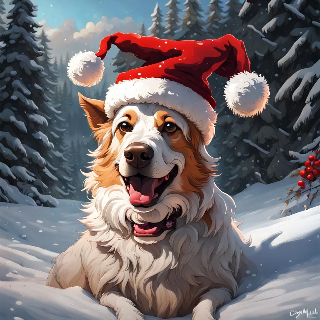 Festive Dog Portrait with Christmas Hat