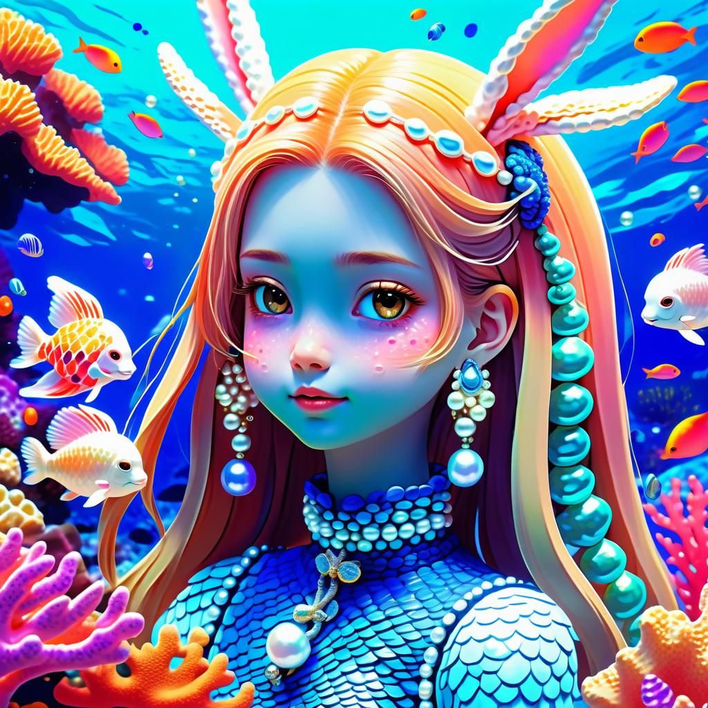 Underwater Mer-Bunny in Vibrant Coral Reef Art