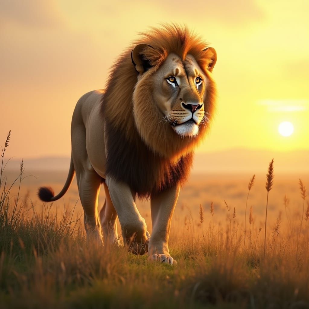 Lion with Luminous Mane in Golden Light