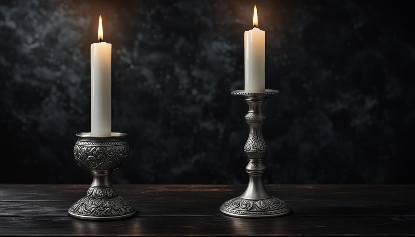 Pewter Candlestick with White Candle, Digital Matte Painting