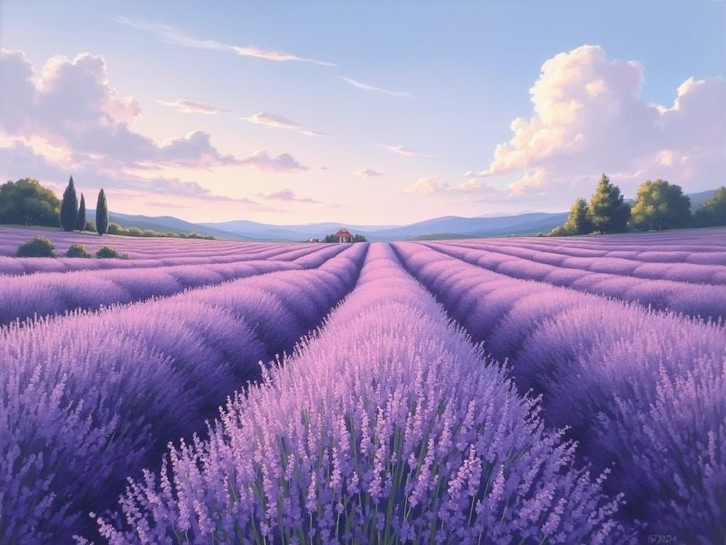 Lavender Field in Provence, Impressionist Acrylic Painting
