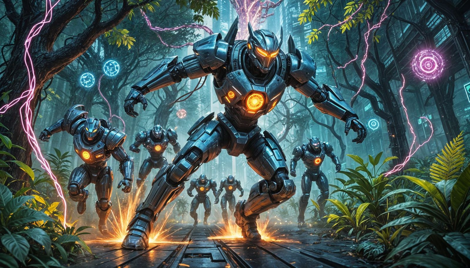 Cyberpunk Warrior Chase Through Neon Jungle