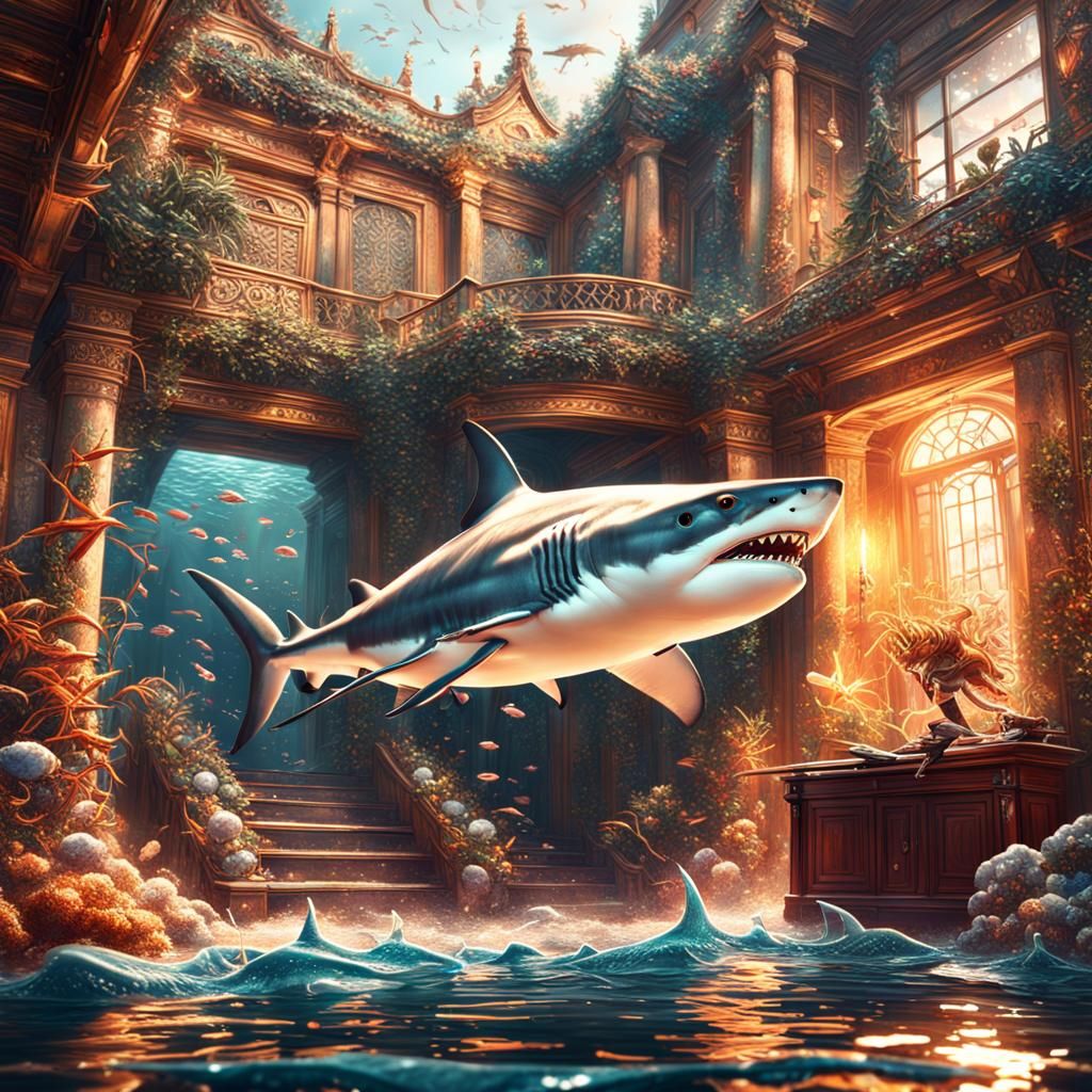 Shark and Shrimp Chase: Detailed Matte Painting