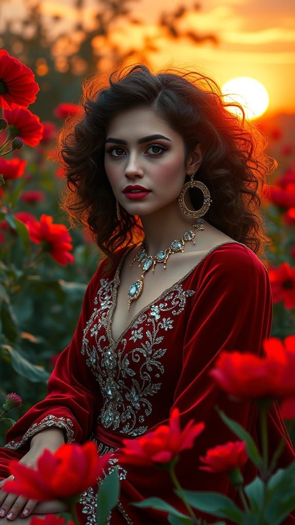 Surreal Portrait of an Iranian Goddess in Velvet and Gold, S...