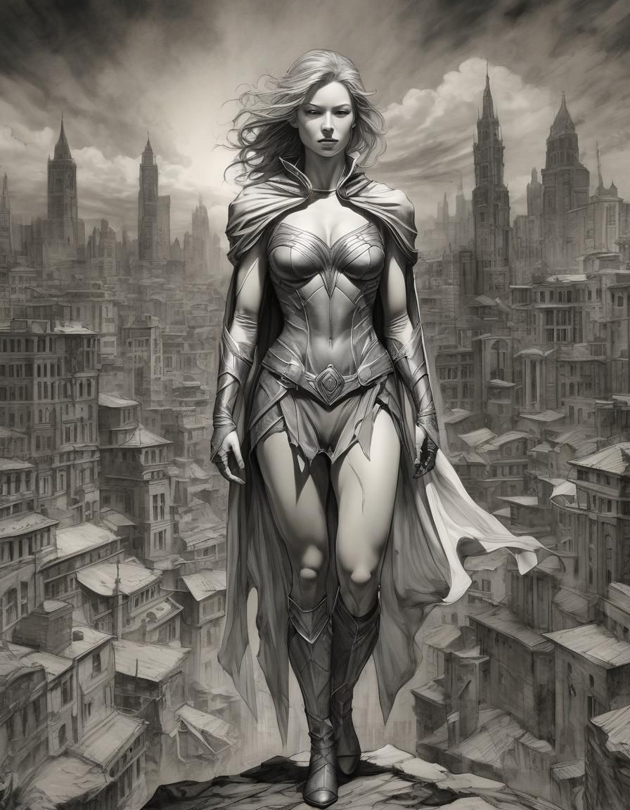 Monochrome Superhero Sketch Before the City