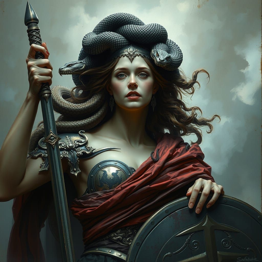 Medusa Goddess as Hoplite Shield Adorned