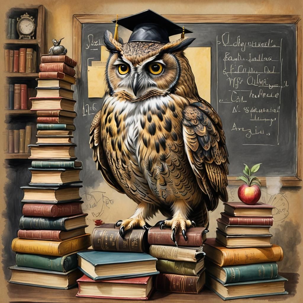 Wise Owl Teacher in Magical Classroom