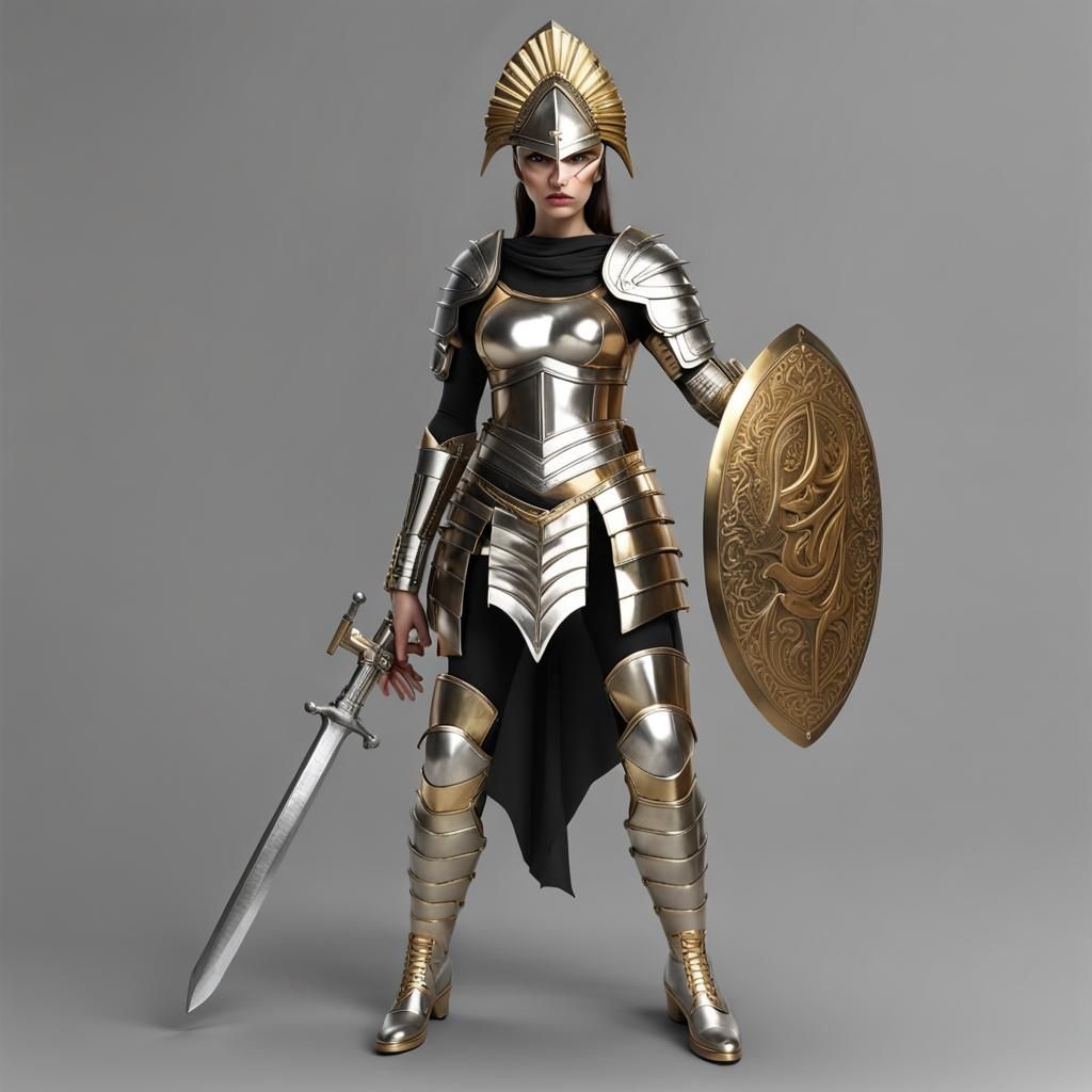 Armored Warrior Woman in Gold and Silver