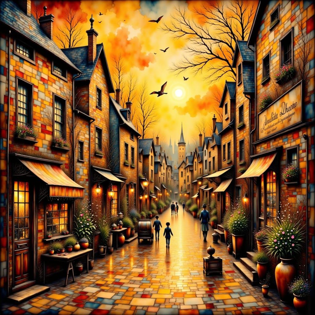 Surreal Cityscape in Warm, Earthy Tones