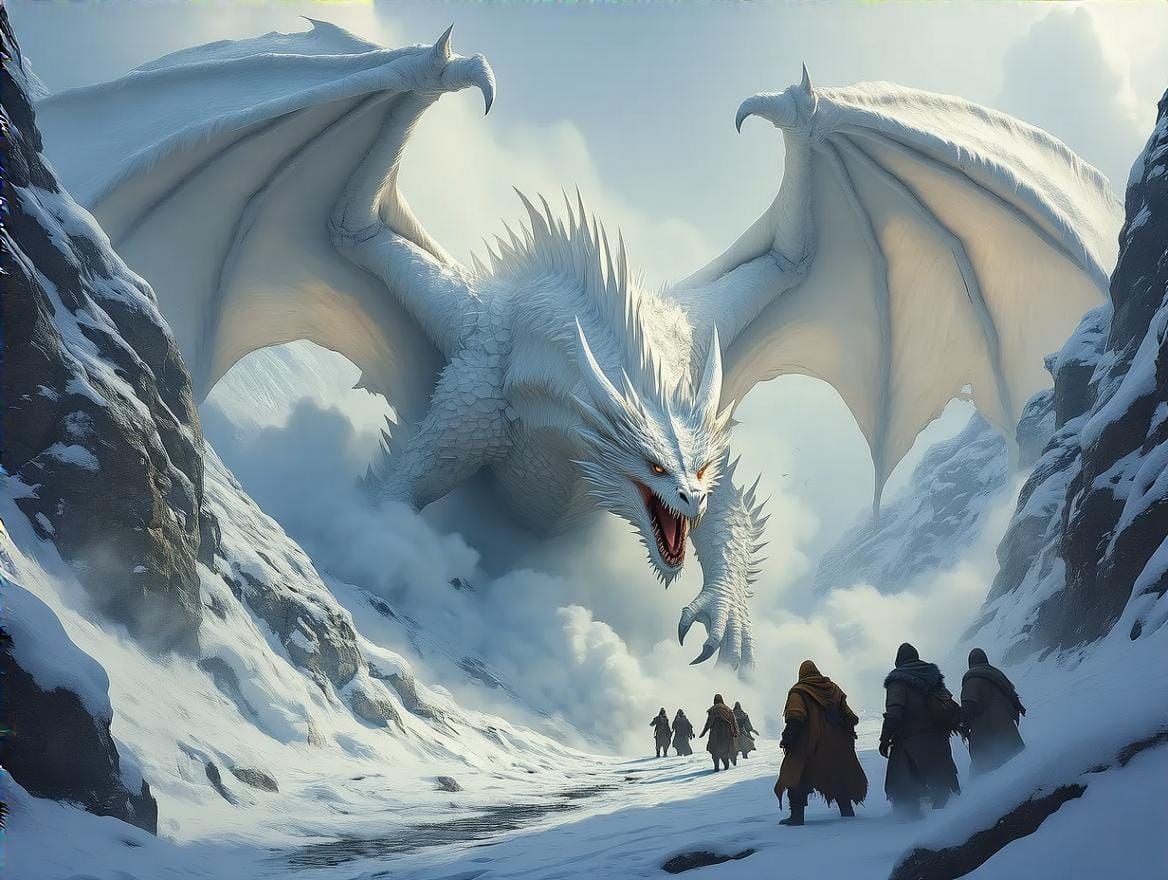 Ferocious White Dragon Bursts Through Frozen Mountain